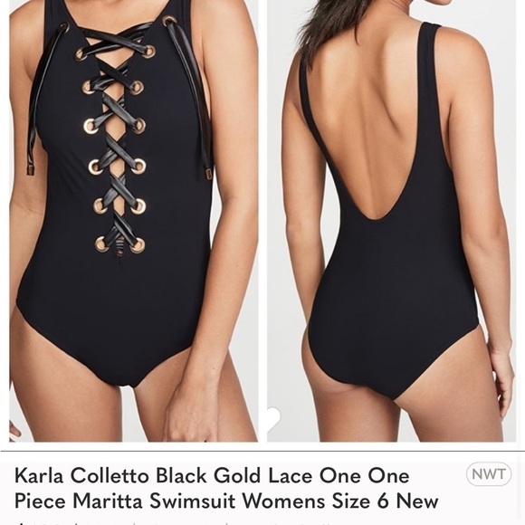 Karla Colletto Womens 6 Black Lace Up Maritta One Piece Swimsuit New Shopbop - Picture 7 of 8